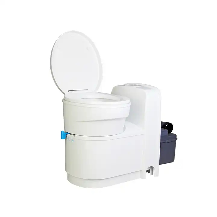 Travel-Friendly RV Toilet with Buffer Cover Plate and White Color Seat
