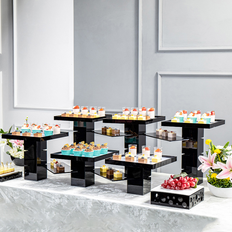Acrylic Dessert Display Stand Buffet Pastry Cake Banquet Cold Meal Tea Break Set Rack White/Black/Gold