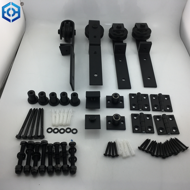 Black Top Mount Roller Bifold Sliding Barn Door Hardware