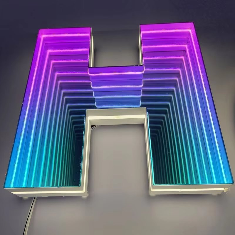 Custom Illuminated Signs 3D Abyss Letters 3D Acrylic Abyss Mirror LED Channel Letters Illusion Abyss Mirror Letters