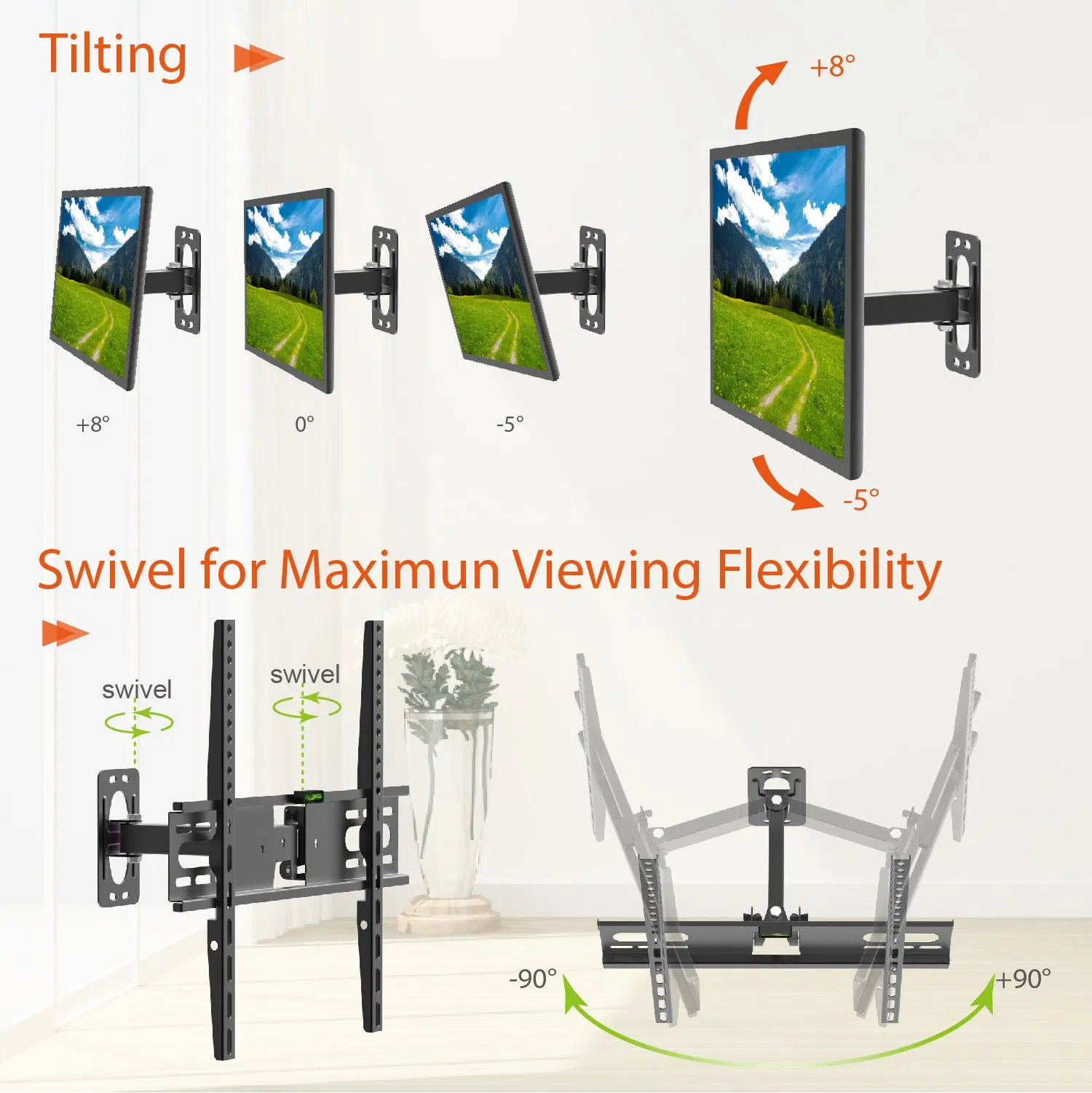 TV Mount Sling Pipe Full Motion TV Bracket Supplier Tilt and Swivel TV Wall Mount Max Vesa 400*400mm