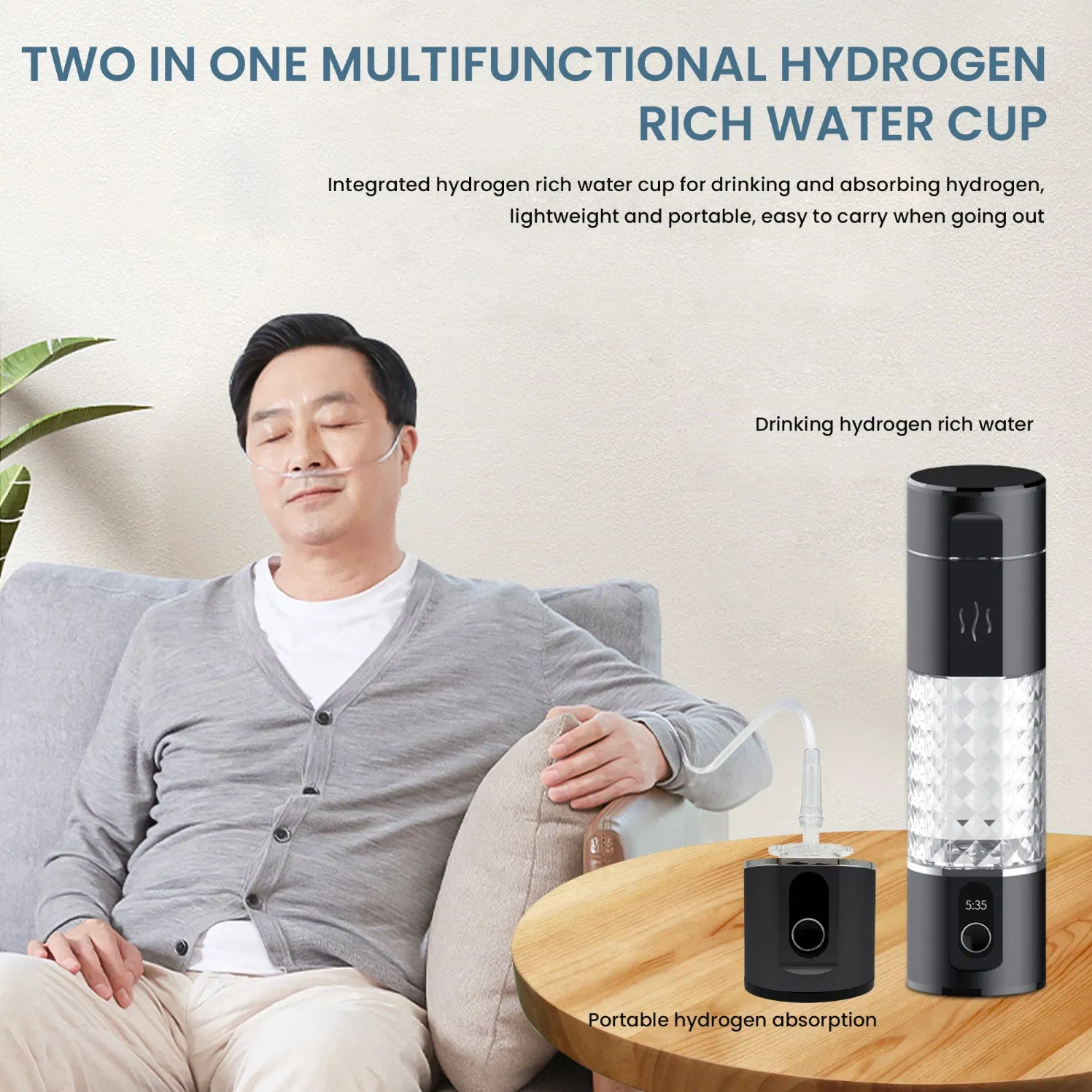 Hydrogen Water Bottle, Hydrogen Water Generator, Highest 5000ppb Pure Hydrogen Rich Concentration, LED Display (Blank)