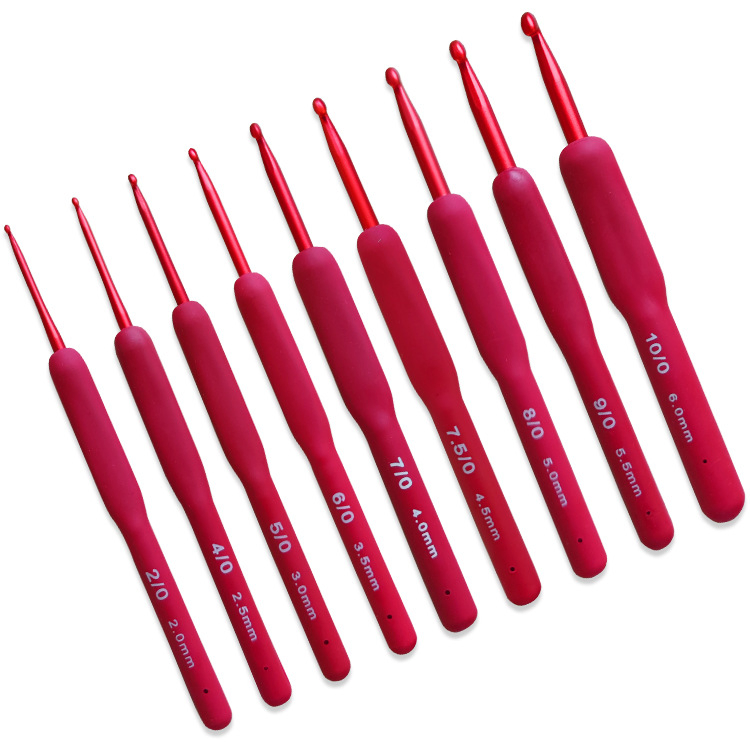 Wholesale Red Soft Handle Crochet Set Aluminum Crochet Hooks Knitting Needle DIY Tool