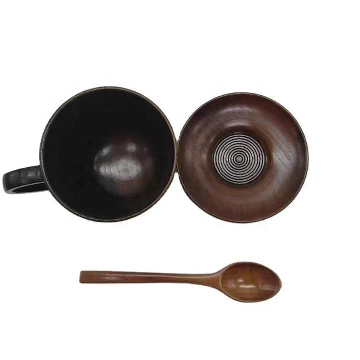 Sour Jujube Wooden Cup Fashion Six-Piece Set of Standard Set of Cups, Saucers and Spoons