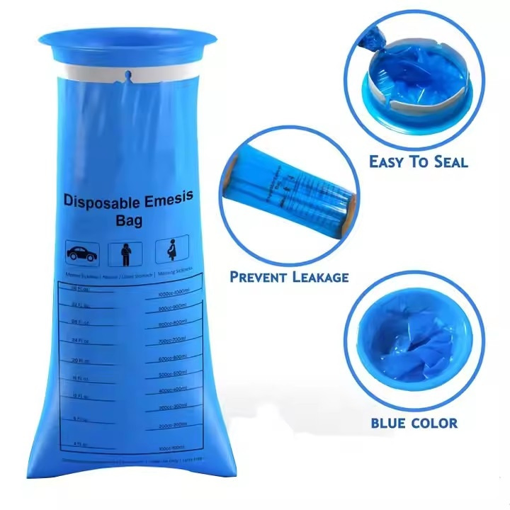 Customized Disposable Emesis Bags Blue Car Nausea Bags Vomit Bags
