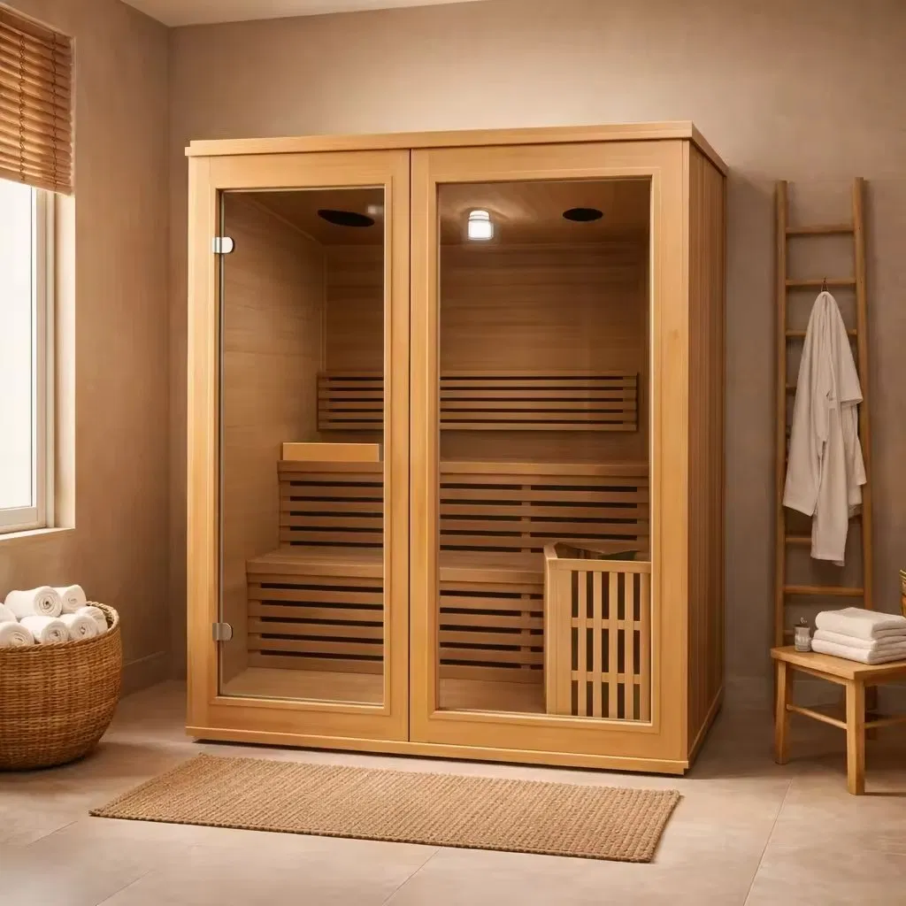 Canadian Hemlock Single Control Panel Sauna and Shower Combined Room