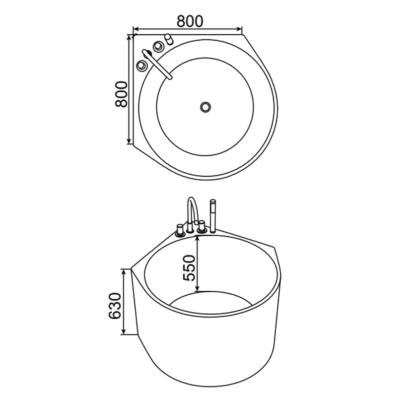 Акриловая угловая ванна с гидромассажем