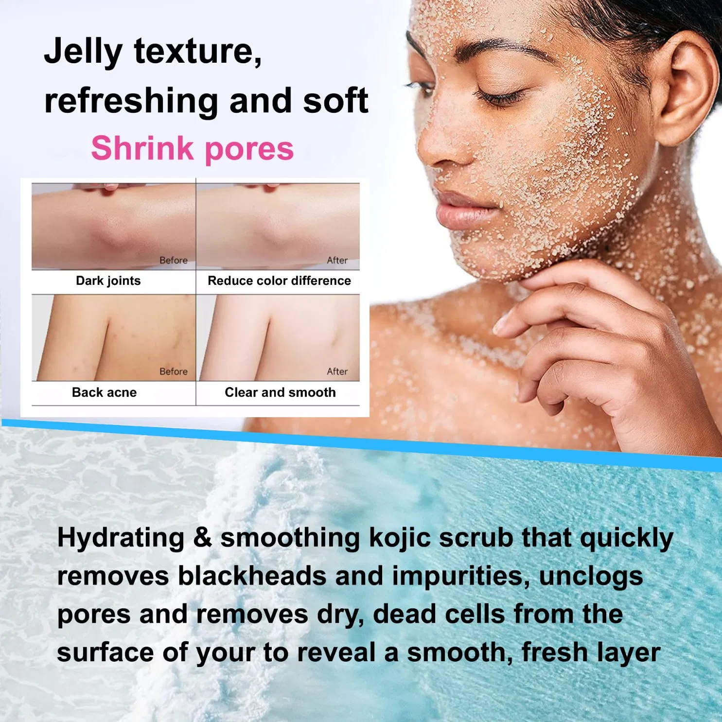 Roushun Whitening Professional Exfoliating Deep Cleaning and Softening Facial and Body Kojic Acid Sugar Scrub for Skin