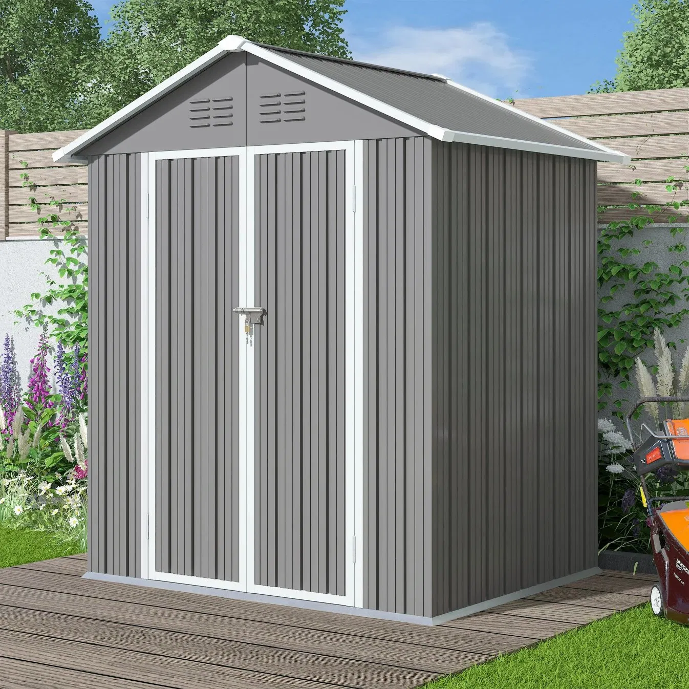 Aluminium Metal Outdoor Storage Shed with Lockable Door for Patio Garden Backyard