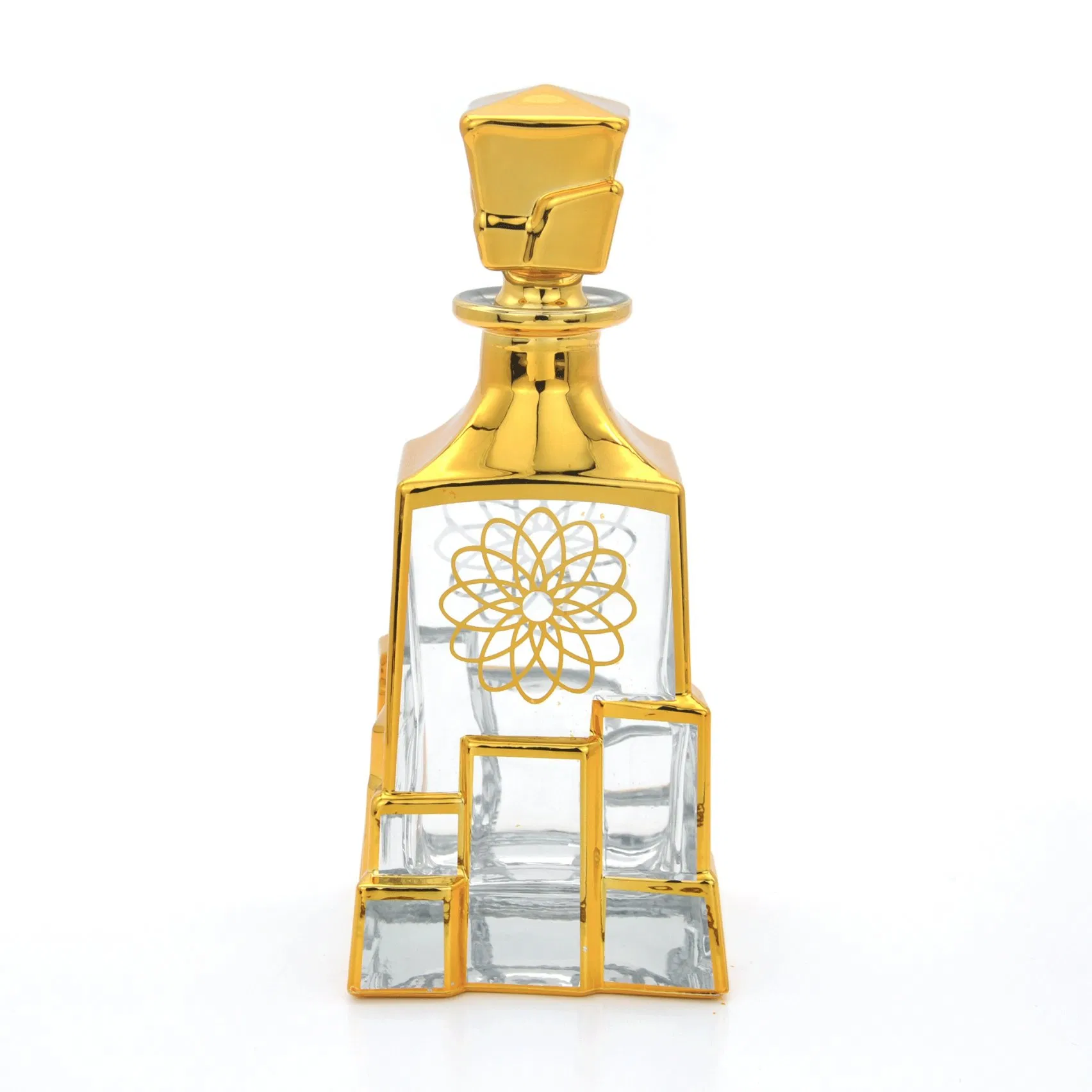 Arabian Fancy Gold Decorative Display 200ml Empty Handmade Glass Perfume Oil Decanter Bottle