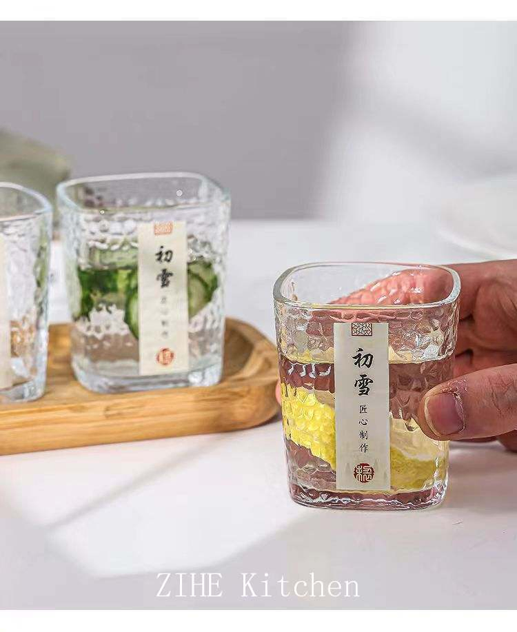 Hammer Patterned Cup Simpletransparent Glass Four Sided Thickening Wine Glass