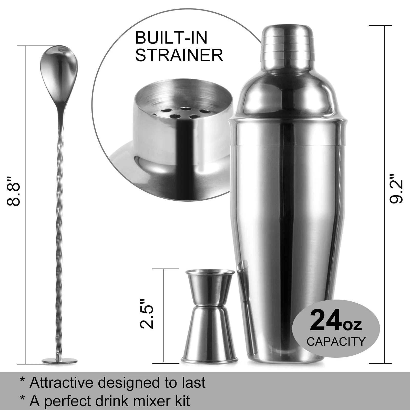 Shaker Set Mixer Drink Measuring Jigger Mixing Spoon Stainless Steel Bar Tools Cocktail Shaker