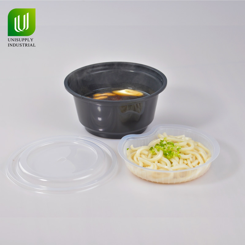 Unisupply Custom Black Plastic Bowl Plastic Plates Bowls Set for Takeaway Food
