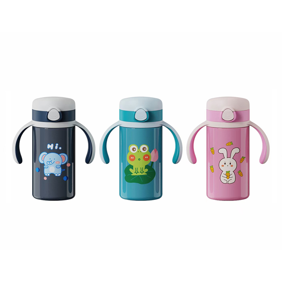 300ml Double Drink Children Water Cup Kids Cute Portable Stainless Steel Strap Bottle
