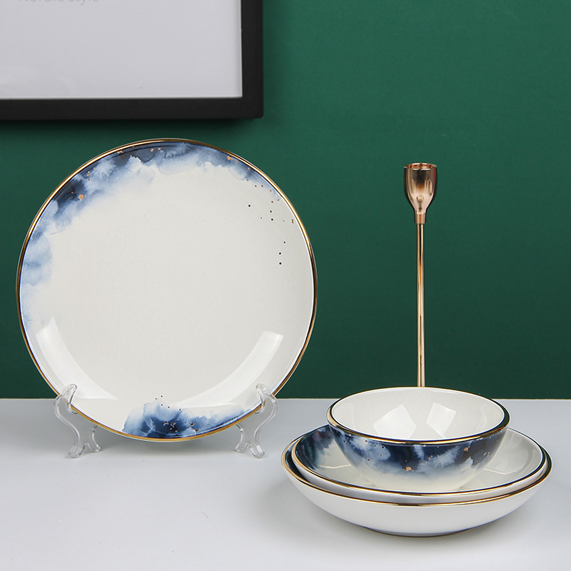 New Design Restaurant Blue Dinner Plate Bowl Ceramic Dinner Set