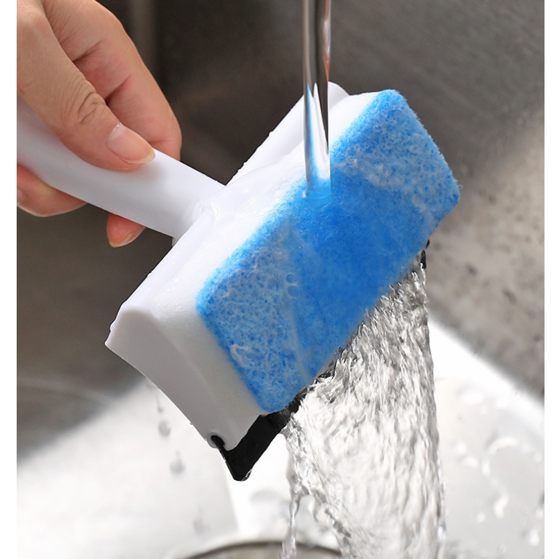 Silicone Head Bathroom Glass Scraper Floor Squeegee Clean Scraper Wiper for Window Cleaning Tool with Sponge