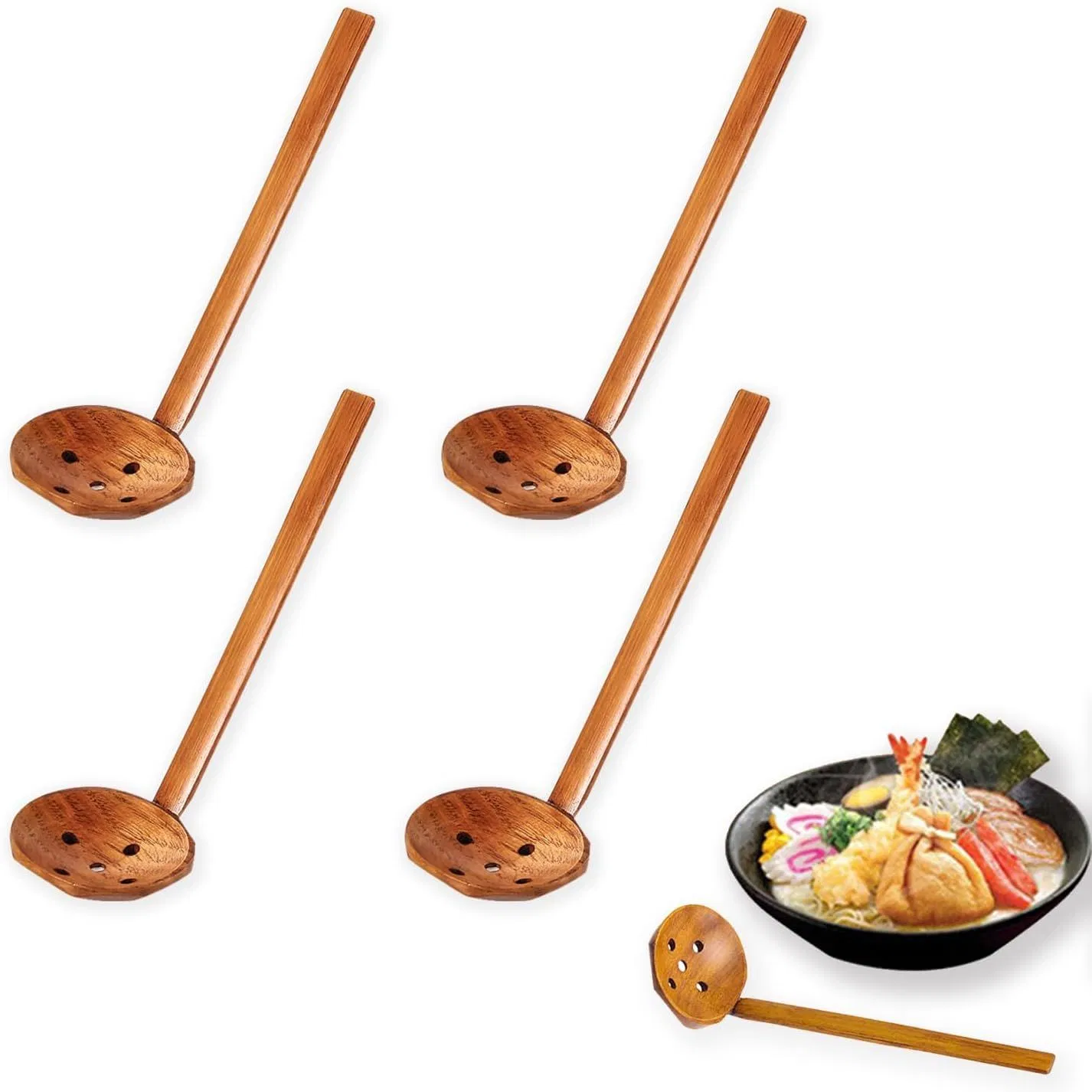 Dark Brown Wooden Long Handled Slotted Spoon