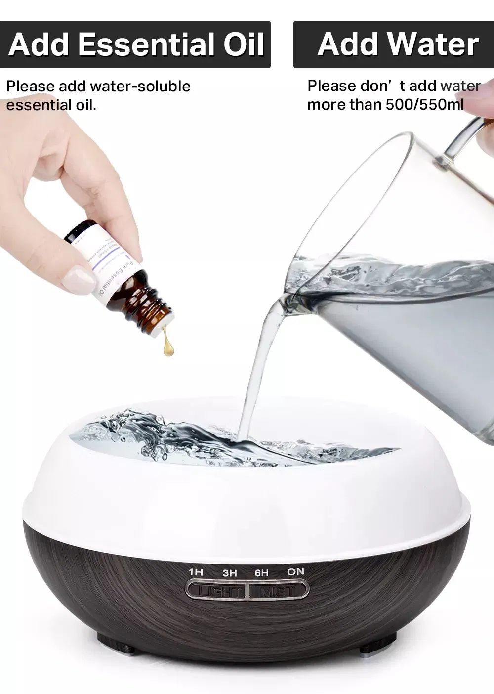 Wood Grain Essential Oil Humidifier Air Cleaner Lamp Ultrasonic Cool Mist Humidifier