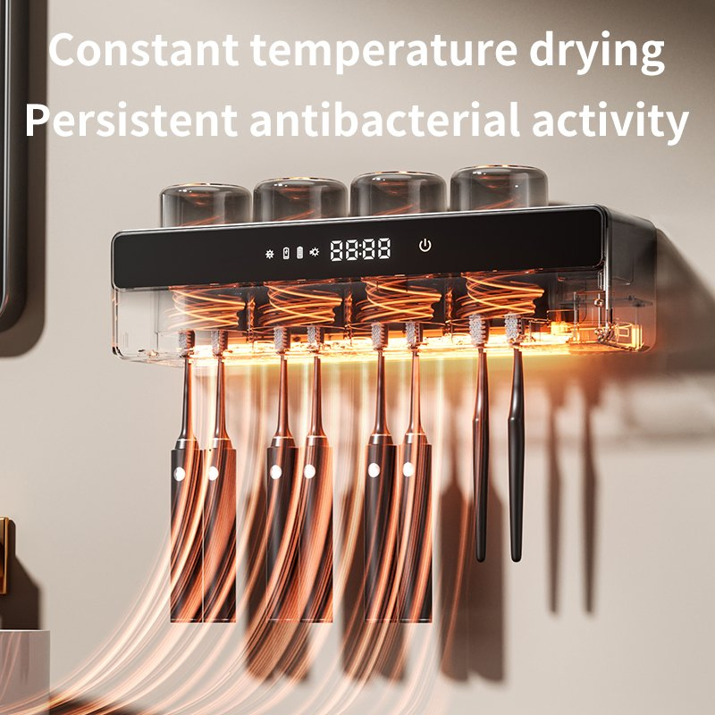 OEM 8000mAh Rechargeable Wall Mounted 10 in 1 Toothbrush Holder with UV Light Sterilizer and Dryer for Household