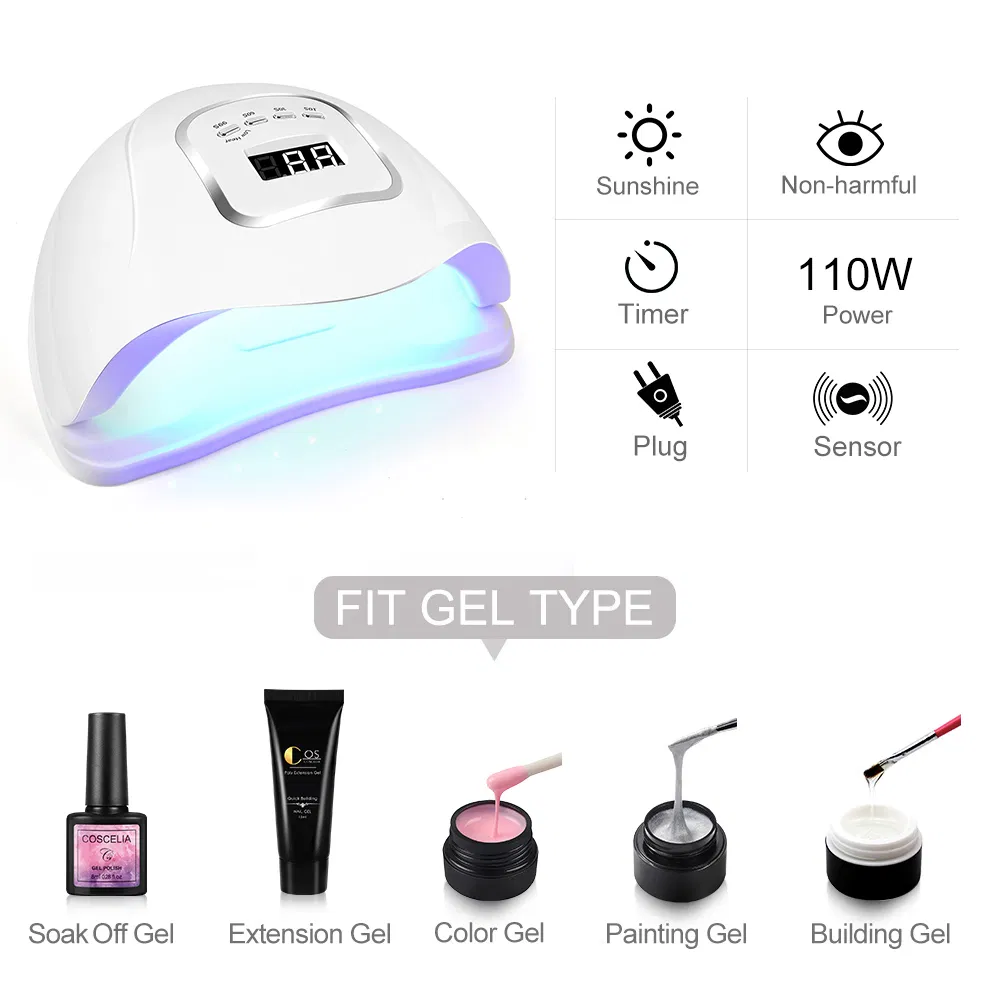 Wholesale 110W LED UV Lamp Nail Dryer Rechargeable Gel Polish UV Gel Curing Lamp White Dual Light Sensor Lamp OEM Logo