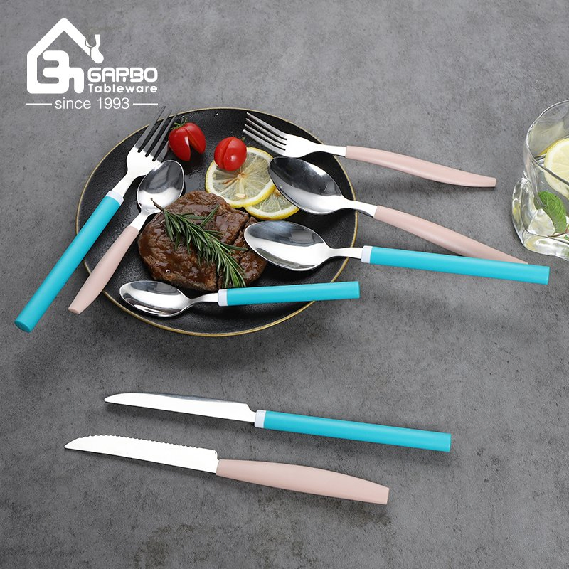 Affordable Stainless Steel Dinner Forks Set with Blue Plastic Handles Flatware Kitchen Tools