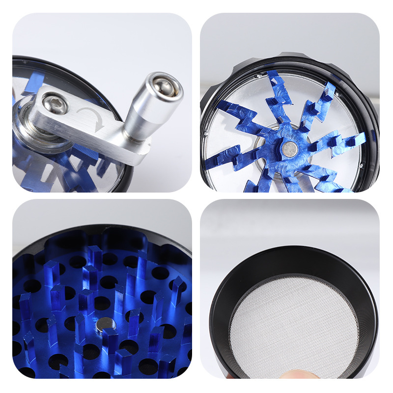 4 Layers 63mm Custom Logo High Quality Aluminum Herb Grinder with Handle