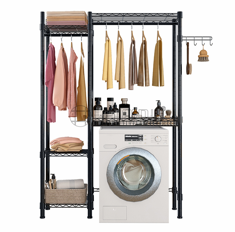 Freestanding Laundry Storage Shelf for Over Washer and Dryer with with Wire Basket