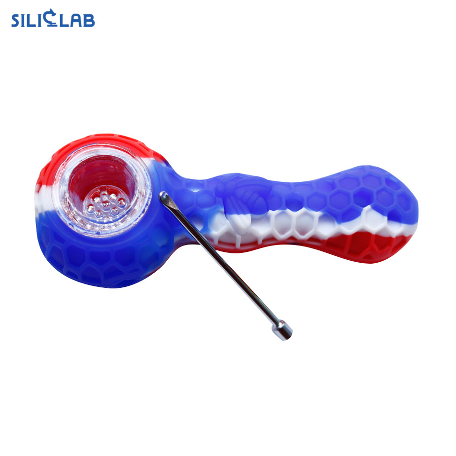 Wholesale Portable Smoking Pipes with a Bee Amazon Smoking Accessories Food Grade Silicone Tobacco Glass Pipes
