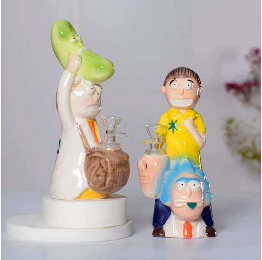 Ceramic Rick Pipe Cartoon-Style Modi-Style with Glass Filter Mouthpiece and Smoking Accessory for Pipe Stem