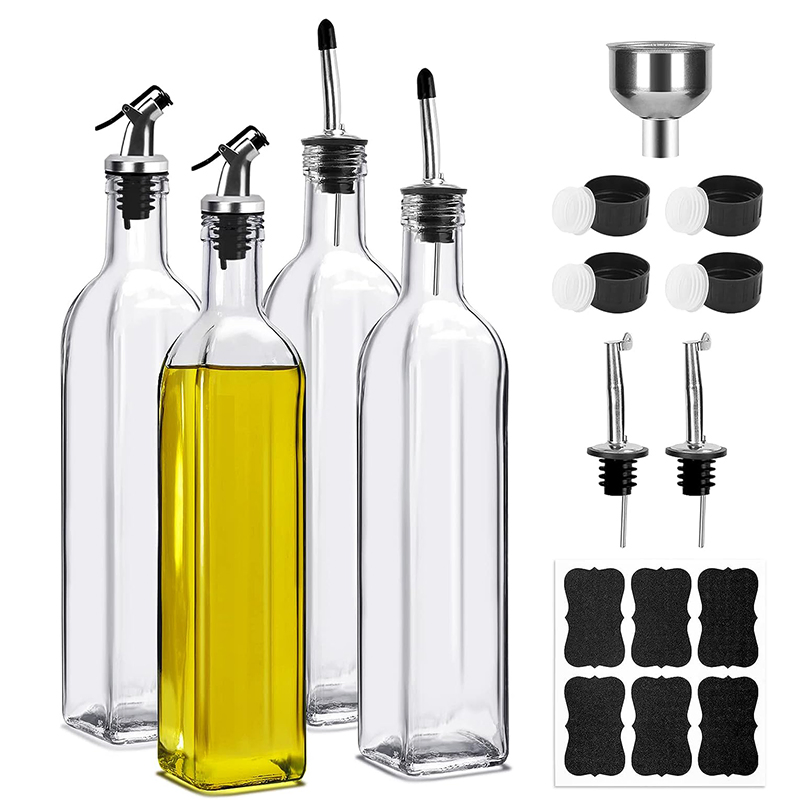 17 Oz Green Glass Olive Oil Dispenser Bottle 500 Ml Oil & Vinegar Cruet with Pourers and Funnel Olive Oil Carafe Decanter