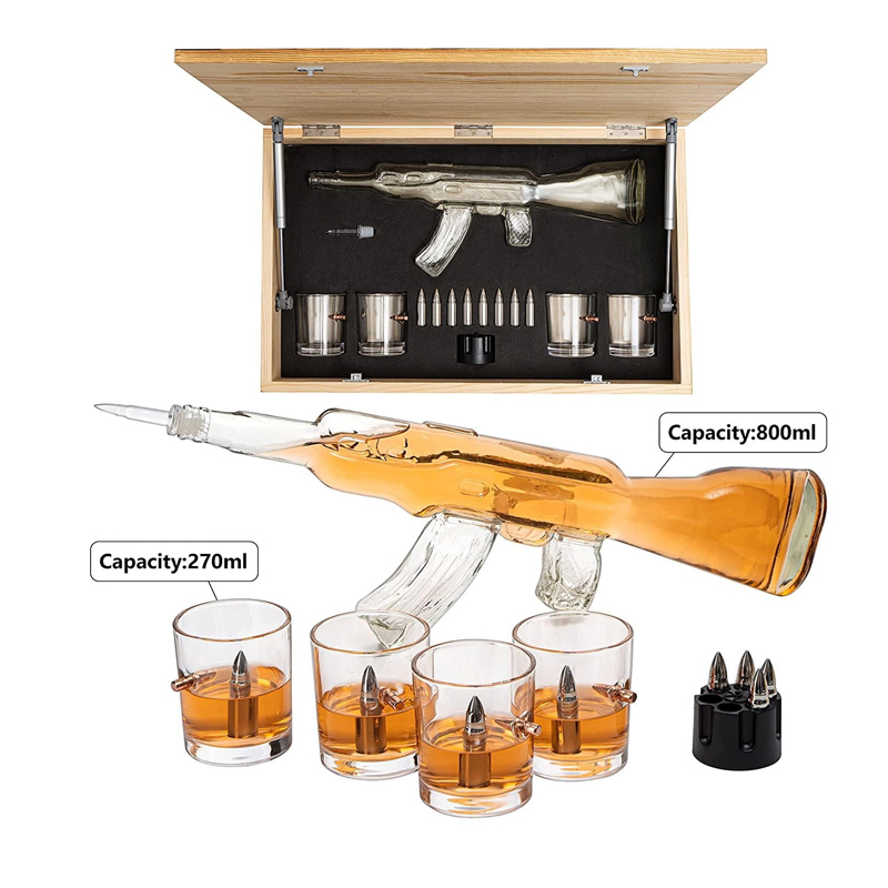 Glasses & Chillers Set in Box Hanging Storage American Flag Gift Box with Silver Metal Flag Whiskey Decanter Flag Set