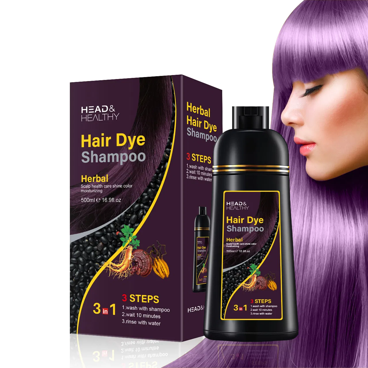 Botanical Black Hair Dye Shampoo for Healthy Hair Treatment