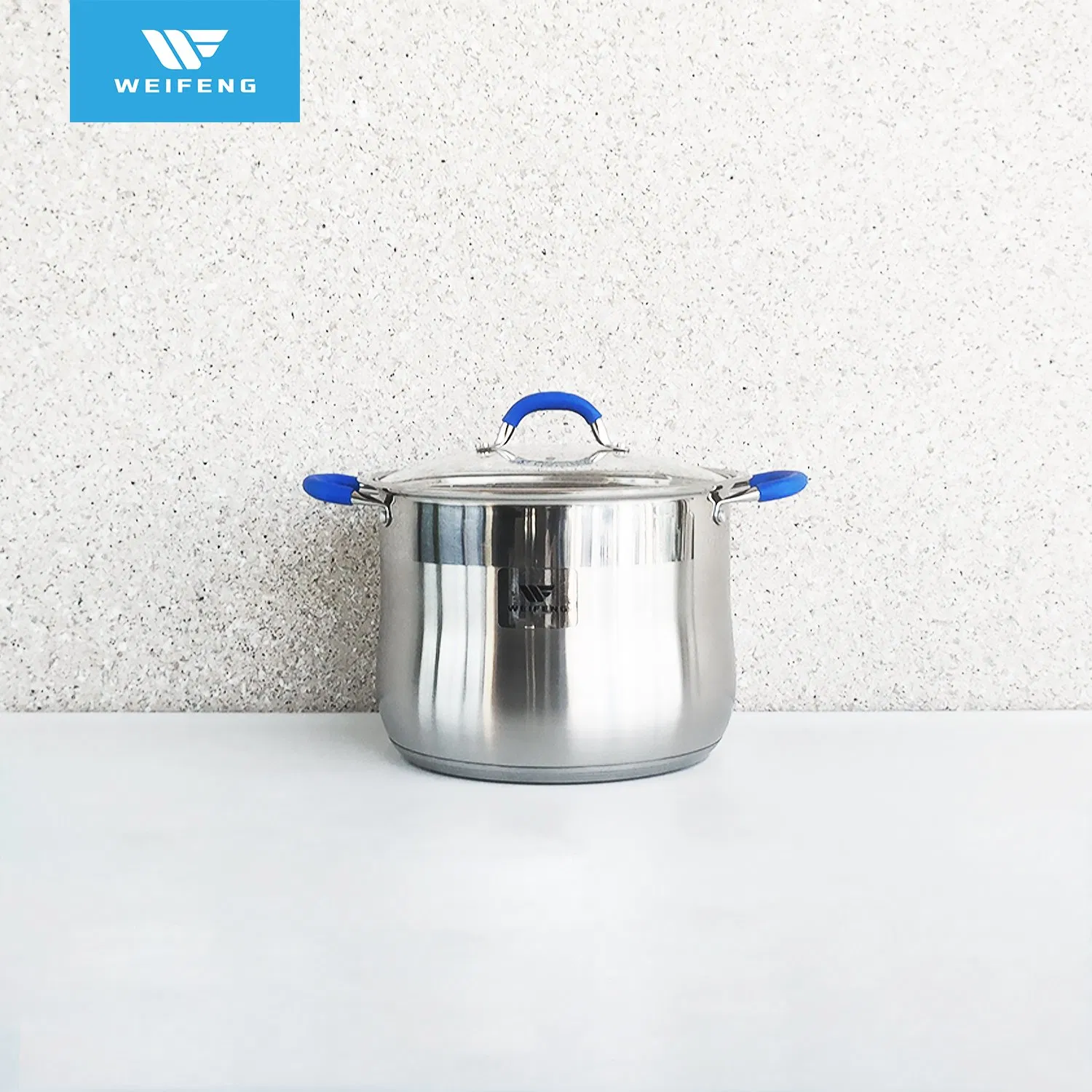 9 Pieces Stock Pot Stainless Steel Cookware with Blue Silicone Handle