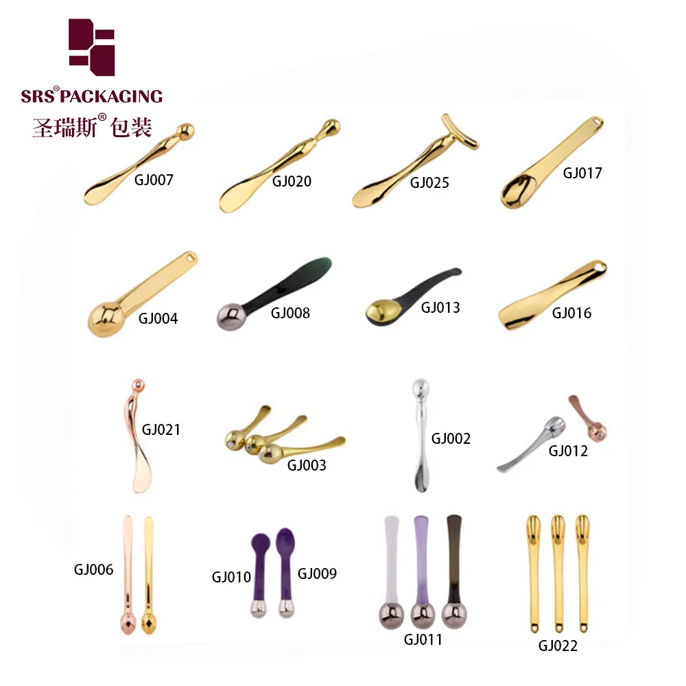 Metal Silver Gold Cosmetic Face Mask Spoon Cream Spatula Tool Plastic Mini Facial 3D Massage Packaging