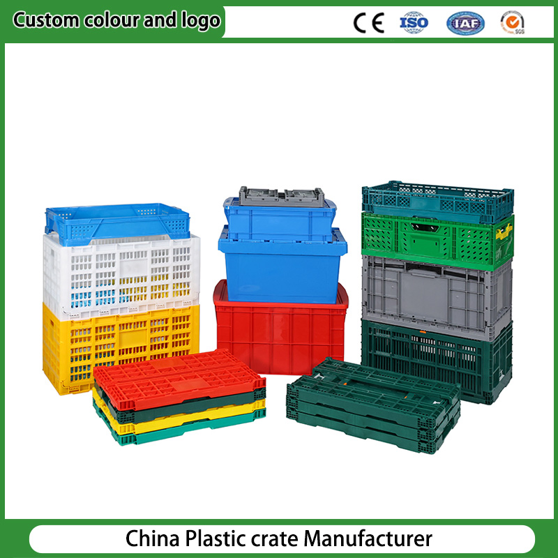 Heavy Duty Food Grade 100% Recyclable Agriculture Stackable Durable Mesh Crate Turnover Storage Supermarket Fruit Vegetable Plastic Foldable Crate