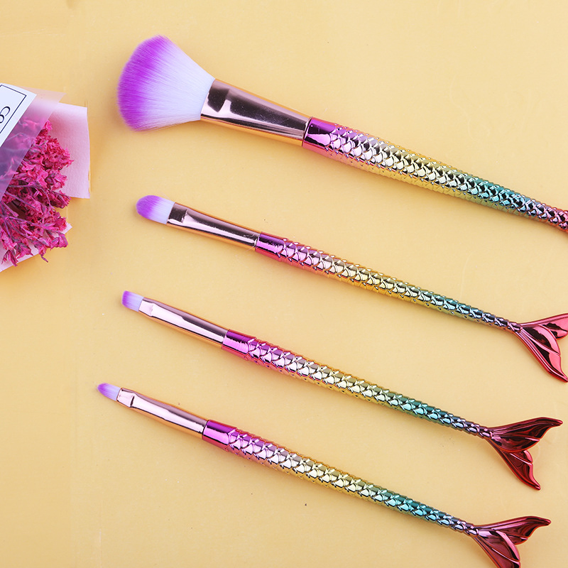 Makeup Brush Soft Fur Mermaid Set Nylon Hair 4 PVC Bags