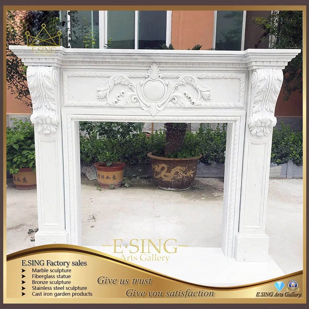 High-Quality Luxurious Character Sculptures Beige Marble Fireplace Mantle