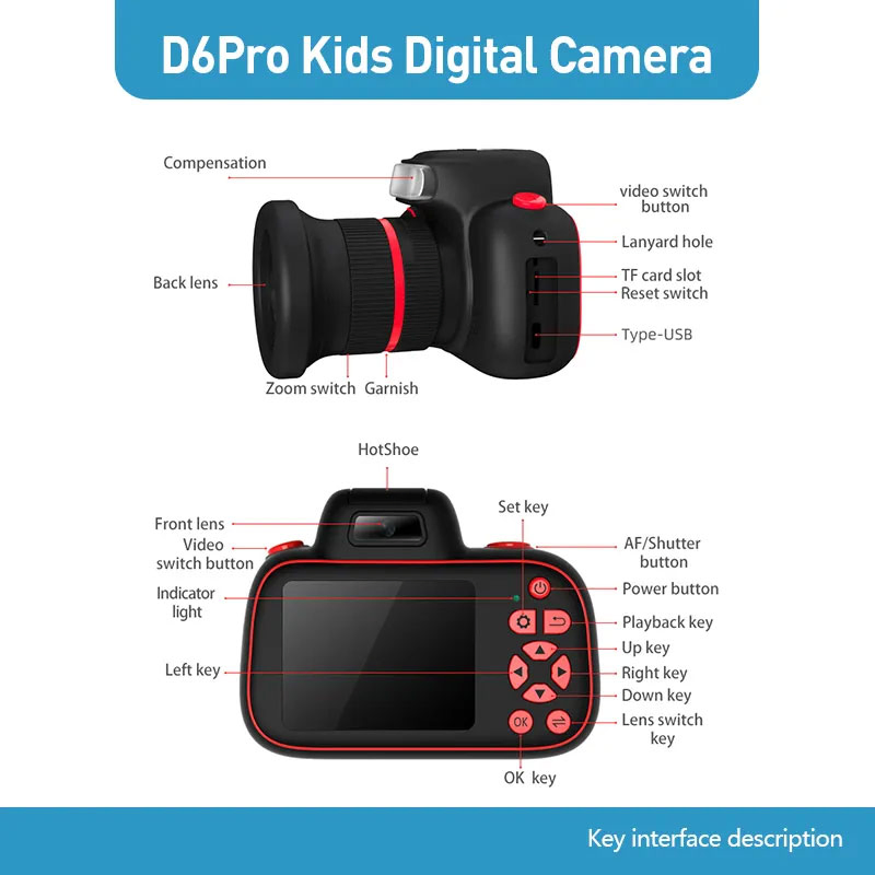 Children Digital Mini SLR Camera 2.4 Inch 4K IPS Portable Camcorder Auto Focus 20X Photographer Compact 4K Camcorder for Kids with Easy Auto Focus