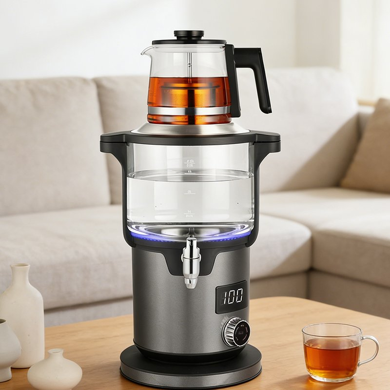 Household Digital Temperature Control Glass Water Kettles 2000W 4.5L+1.1L Black Color Electric Samovar Russian Decor Tea Maker