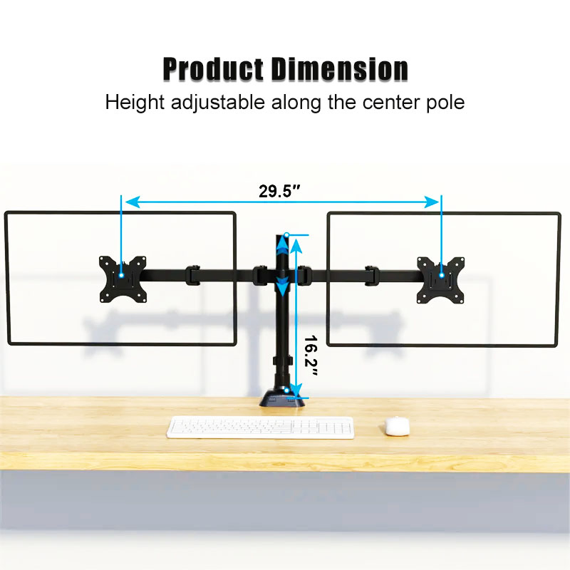 17"-32" Screen Adjustable Double Dual Monitor Arm Stand Laptop Desk Mount with 2 Arms