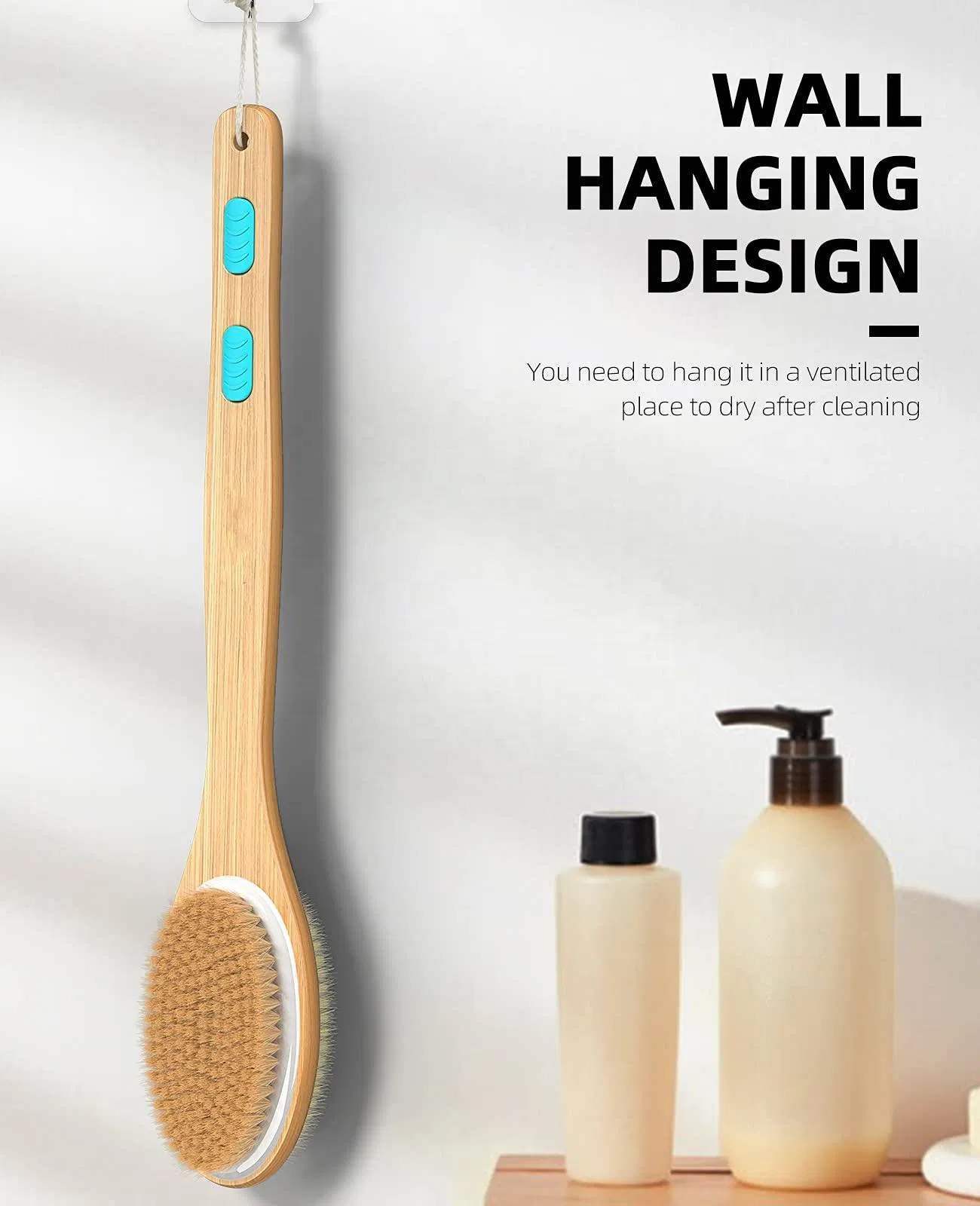 Eco Conscious Natural Wood and Wool Bath Brush Long Handle Option Handmade Wooden Soft Wool Bath Brush