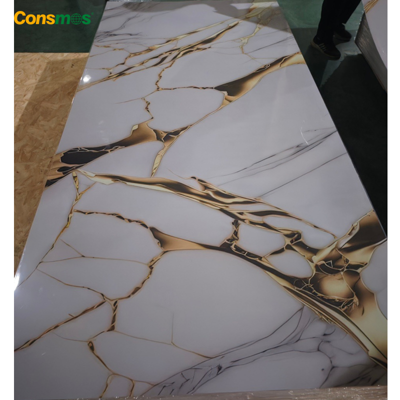 Eco-Friendly High Glossy Artificial Marble PVC Sheet Carbon Slate UV Wall Panels for Interior Decoration