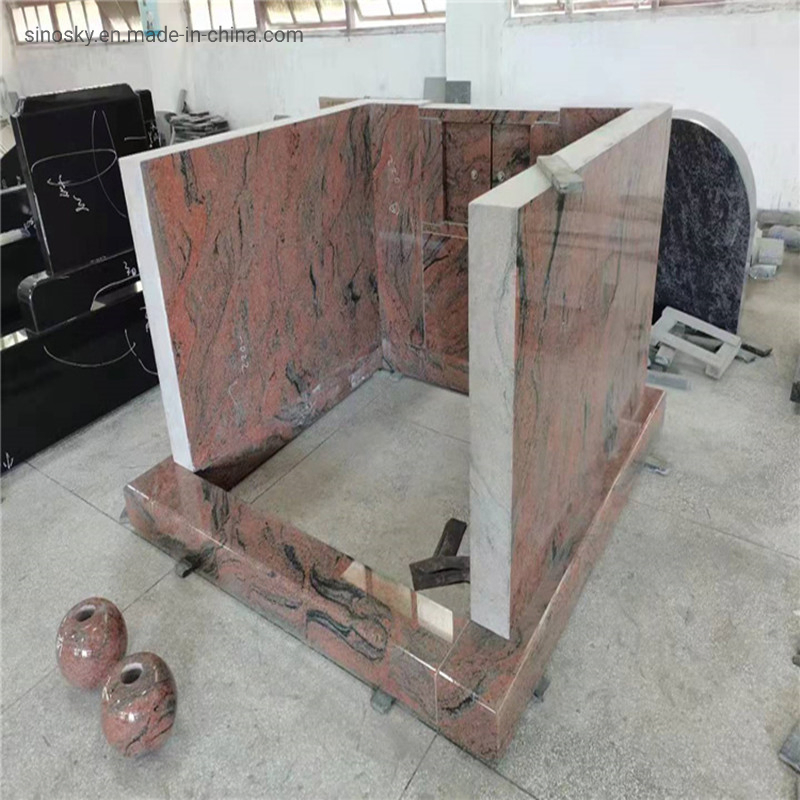 Carved Headstone Multicolor Red Granite Monument