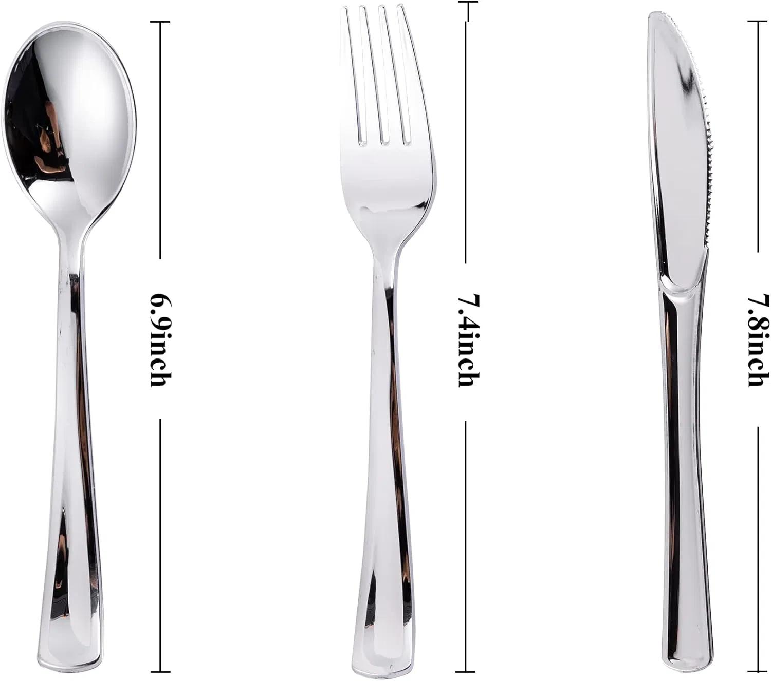 Silver Plastic Silverware Set, Disposable Cutlery Set Heavy Duty Flatware for Party, Weddings