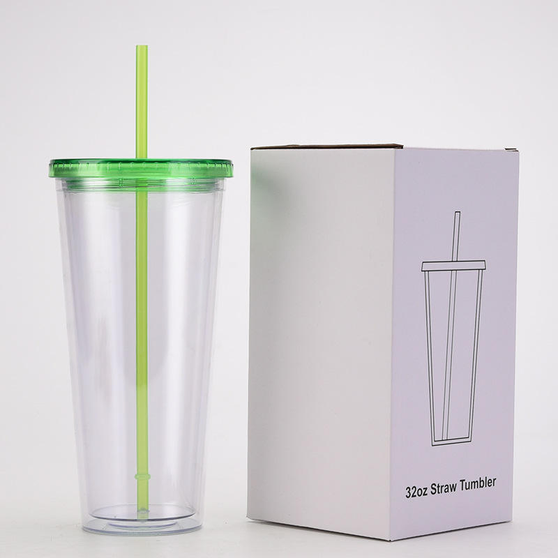 Wholesale Custom Logo Multi Color Lids 16oz 24oz Plastic Cups Mug Clear Double Wall Clear Tumbler with Straw and Lids