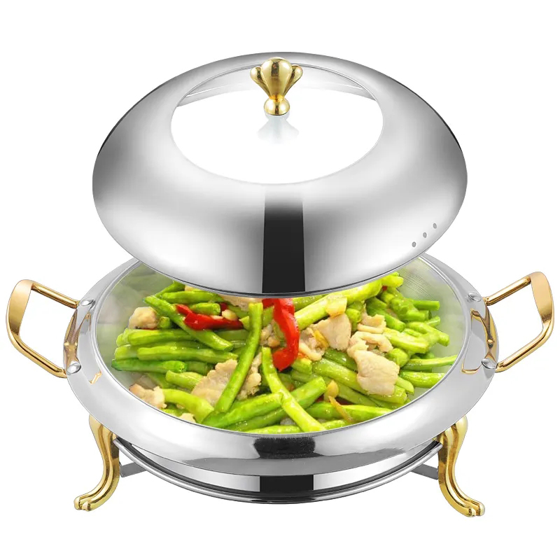Restaurant Hotel, Food Warmer for Parties Weddings Golden Fast Food Chafing Dish with Lid