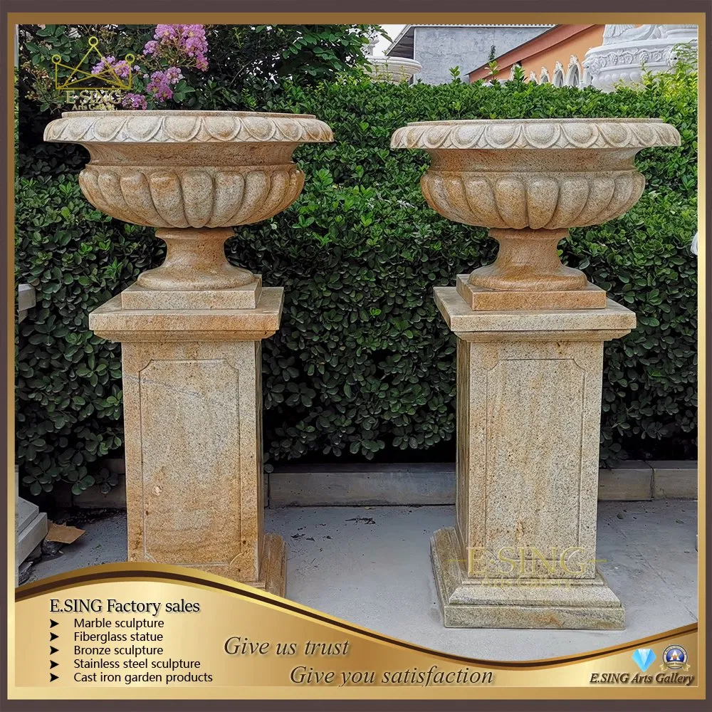 Outdoor Decorative Granite Modern Marbling Cylinder Flower Pot