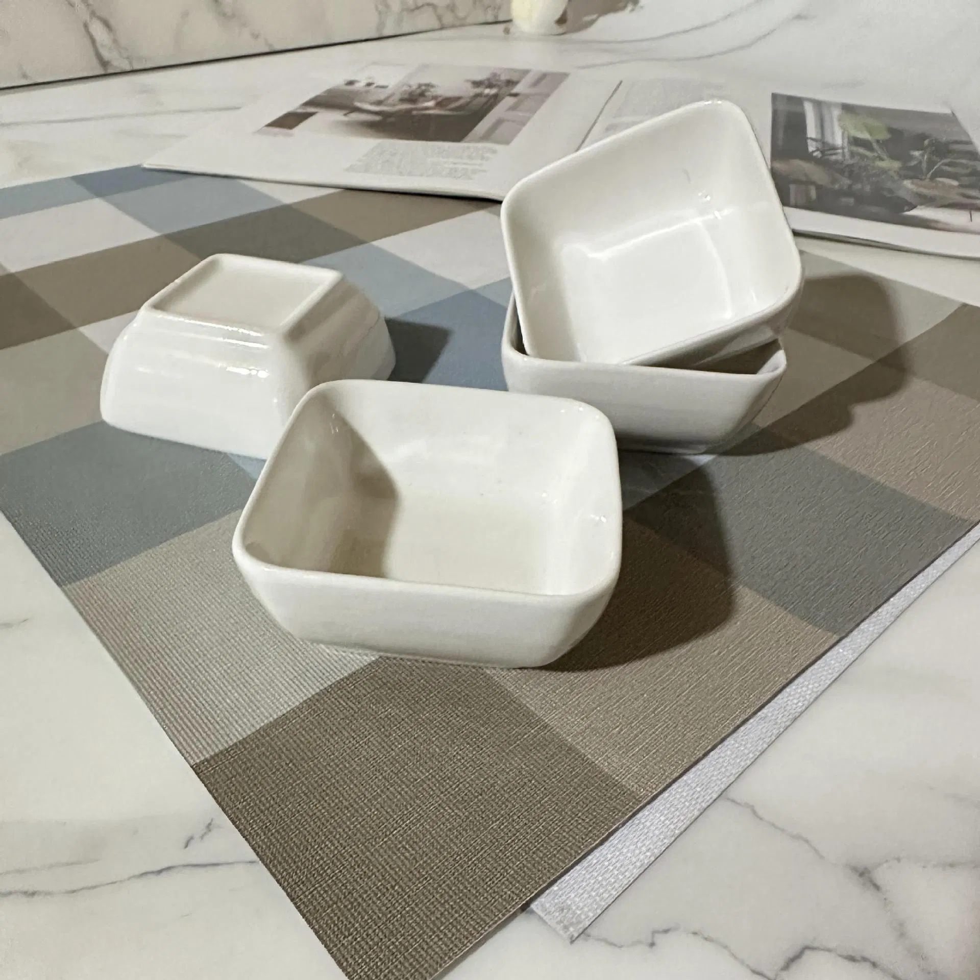 4"Saucer Soup Bowl Plate Square Shape White Ceramic Porcelain Tableware