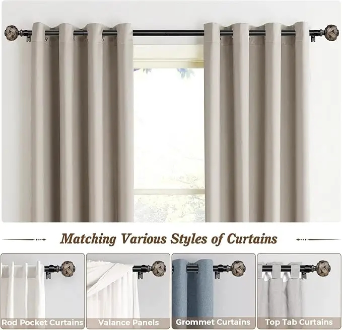 Hot Sale Window Telescoping Drapery Curtain Pole Head Curtain Rod for Windows