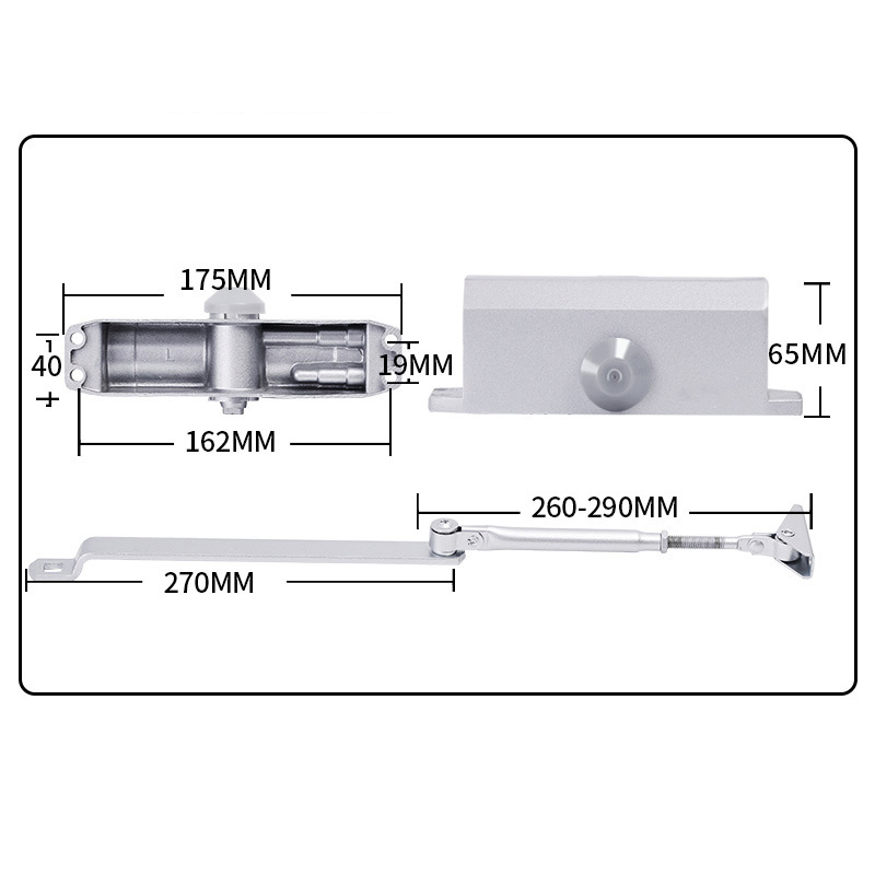 Aluminum Hydraulic Heavy Duty Automatic Door Closer with Sliding Arm Adjustable 90 180 Degree